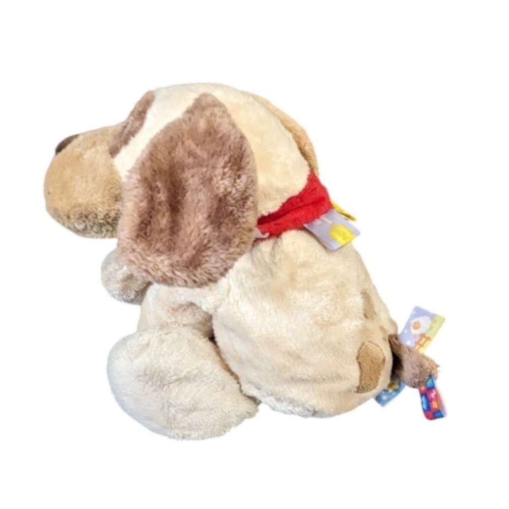 Taggies‎ Puppy Dog Plush Sensory Stuffed Animal Cream Brown Red Collar 8 Inch